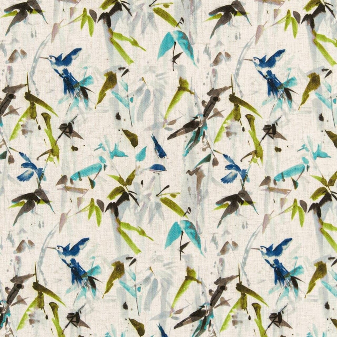 Blue Green Stain Resistant Performance Leaves Botanical Print Upholstery Fabric by The Yard - SKU: Ellison Marine